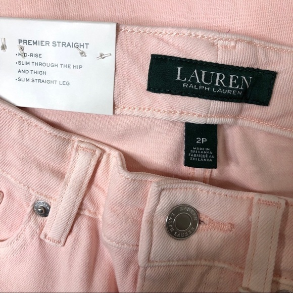 NWT - LAUREN RALPH LAUREN Light Pink Mid-Rise Slim Straight Leg Jeans - Size 2P - Picture 3 of 8